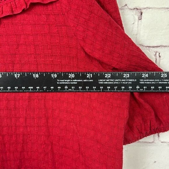 Knox Rose Shirt Womens Large Button Down Blouse Top Puff Sleeve Eyelet Lace Red - Picture 7 of 11